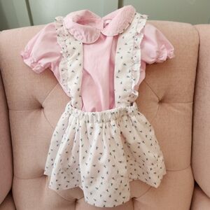 Pink and White Kids Dress with Floral Print Cecil & Lou 3t Smocked
